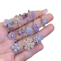 Cincin kecemasan bergerak berputar tangan berlapis emas Super Flash tembaga yang dirancang Niche pengeluaran warna terbuka Zircon bunga