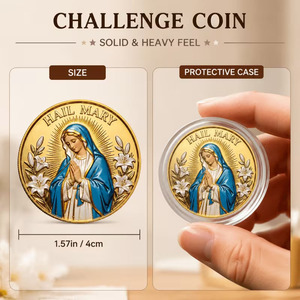 Moneta Commemorativa 3D Intagliata della Vergine Maria, Moneta della Fede Ave Maria, Moneta del Sfida con il Leone <span class=keywords><strong>di</strong></span> Giuda, <span class=keywords><strong>Dio</strong></span> Ti Benedica, Regalo Religioso - Product Image 6