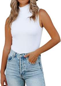 Haut à <span class=keywords><strong>col</strong></span> <span class=keywords><strong>roulé</strong></span> en tricot côtelé de qualité supérieure Débardeur léger et respirant Basic Sleeveless Stretch Gym Fitness Wear - Product Image 5