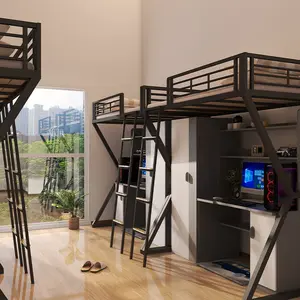 Top Bunk Bed With Desk Underneath School Furniture Dormitory Student Bunk Bed Single Size With Drawer And Wardrobe
