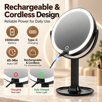 Miroir de maquillage LED MLG OEM ODM avec lentilles interchangeables 1X 10X 40X, 3 couleurs réglables, hauteur ajustable, rechargeable