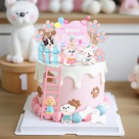 31-teiliges Welpen-Geburtstagstorten-Deko-Set mit Kuchenballen, Blumen, Knochen, Party-Schildern, Leiter, Zaun und Happy Birthday Tortendekoration