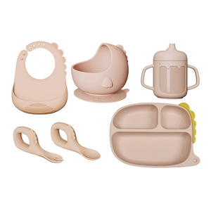Juego de Platos, Tazones, Tenedores, Cucharas y Baberos de Silicona para Bebés, Diseño de Dinosaurios de Dibujos Animados, No Tóxicos, Libres de BPA - Product Image 5