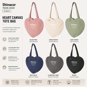 Custom Logo Heart Shaped <strong>Womens</strong> Casual Shoulder <strong>Canvas</strong> Cotton <strong>Tote</strong> Shopping <strong>Bag</strong> Factory Direct - Product Image 3