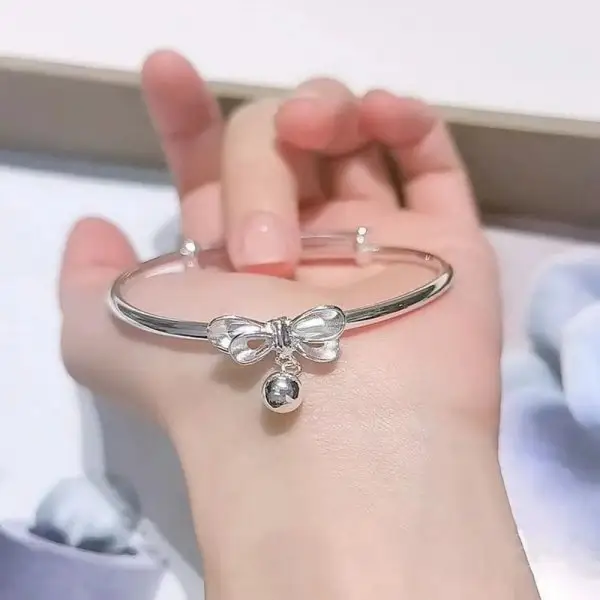 Trendy Lucky Sign Butterfly Charm Bangle Bracelets Women Silver Plated Alloy Bow Bell Adjustable Cuff Bracelet Girl Jewelry