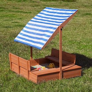 Caja de Arena de Madera para Niños con Dos Asientos y Toldo, Cubierta Plegable para Caja de Arena, para Todas las Estaciones - Product Image 2