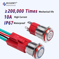Interrupteur à bouton-poussoir momentané en acier inoxydable de 16 mm, étanche IP65, interrupteur à bouton-poussoir métallique éclairé marche/arrêt