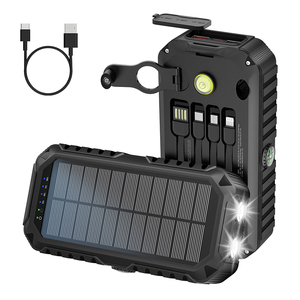 Banque d'alimentation solaire à manivelle 20000mAh, charge rapide 20W, éclairage LED 480Lm, avec boussole intégrée, 4 câbles, étanche - Product Image 1