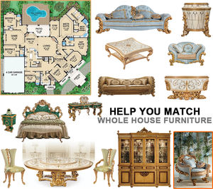 أريكة فاخرة من المخمل الأوروبي المنحني الذهبي منحوتة خشبية خفيفة زرقاء مخملية لغرفة المعيشة الأنيقة للفيلا - Product Image 4