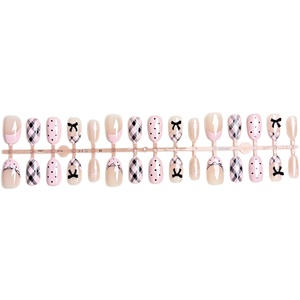 <span class=keywords><strong>Uñas</strong></span> Postizas Pre-diseñadas para Niñas, Estilo Coreano, Forma de Almendra, con Lindos Puntos Rosas, Lazo, Patrón Versátil a Cuadros, Dulce Combinación de Negro y <span class=keywords><strong>Rosa</strong></span> - Product Image 5