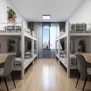 モダンなダブルデッカー金属製ベッド鉄管付き最新デザイン寝室病院用ロフト学校寮用家具 - Product Image 3