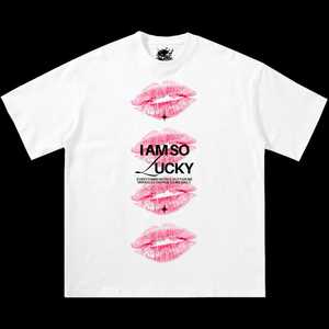 T-shirt con stampa grafica I Am So Lucky per bambini, a maniche corte, oversize, in cotone, streetwear, girocollo, vestibilità regolare - Product Image 3