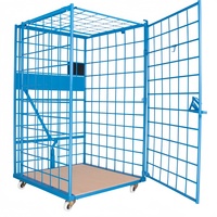 Chariot de stockage robuste en métal avec porte simple et roulettes pour entrepôt, idéal pour le transport de marchandises