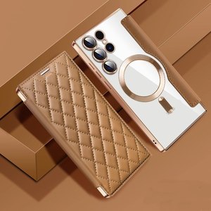 Funda de teléfono magnética de cuero PU de lujo para <span class=keywords><strong>Samsung</strong></span> S22 S24 Ultra S25 Edge FE transparente a prueba de golpes funda con ranura para tarjeta - Product Image 3