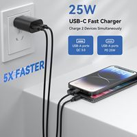 Chargeur mural USB Type-C à charge rapide PD 25W, adaptateur de voyage avec prise EU, chargeur rapide avec câble de charge de 1 m, 1,5 m, 2 m pour Samsung
