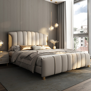 Modernes hochwertiges <span class=keywords><strong>Queen</strong></span>-Leder bett Leichte Luxus-Schlafzimmer möbel Doppel-Mikrofaser-Leder bett 1,8 m Kingsize-Bett - Product Image 1
