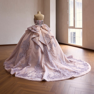 ชุดราตรีงาน Quinceanera รุ่น Rsm261066 ผ้าชีฟองประดับคริสตัล คอรูปหัวใจ แต่งลูกไม้ด้านหลัง ประดับเลื่อม โบว์สวยงาม ทรงเจ้าหญิง - Product Image 2