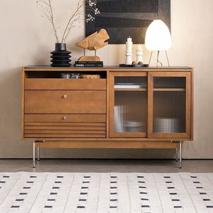Retro Solid Wood <b>Sideboard</b> 3 Compartment Storage Cabinet Living Room Display Cabinet - Product Image 2