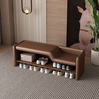 Banc en bois moderne pour l'art et l'artisanat, intégré parent-enfant, avec assise en cuir, pour la pose et le retrait des chaussures, idéal pour salon, hôtel, école