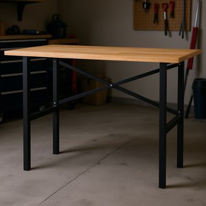 Tavolo da Pranzo Garage 46x28 con Piano Naturale e Supporto a X in Metallo Nero - Design Industriale, Arredamento Moderno per la Casa - Product Image 2