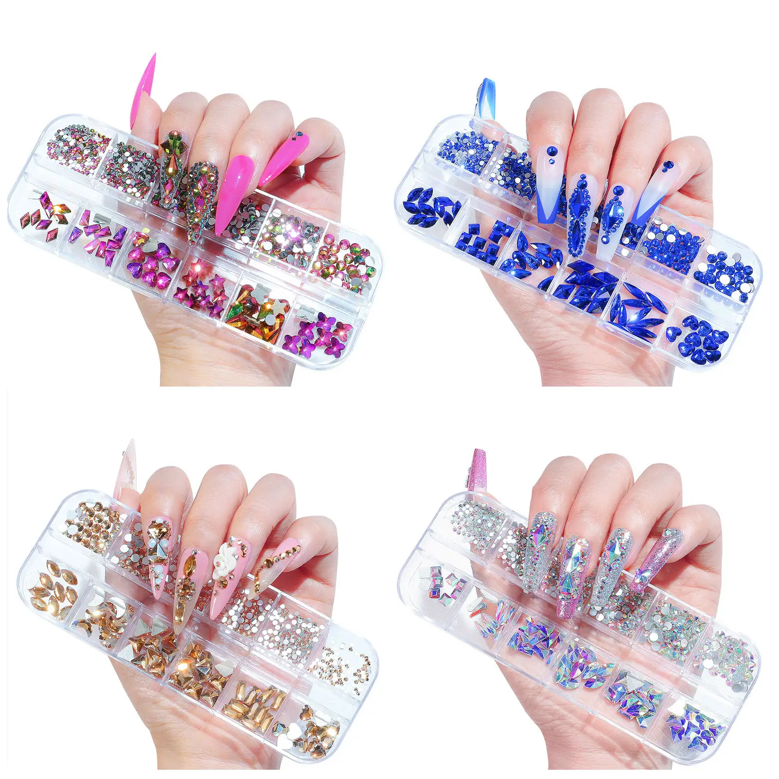 12 Grid Best Seller Nail Stone Nail Rhinestones Crystal AB kit Multi Shape Glass Diamonds Nails Art Rhinestone Decoration