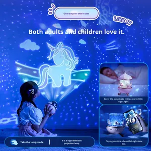 Boyid Modern Cute Starry Sky LED Night Light Lámpara de proyección Control táctil Batería blanca cálida Atmósfera Caja de música para niñas - Product Image 3