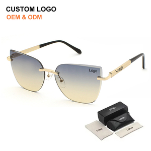 2025 New Fashion Designer Luxury Cat Eye Frames Rimless Sunglasses Women Custom Logo Uv400 Ladies Metal Sun Glasses Shades - Product Image 1