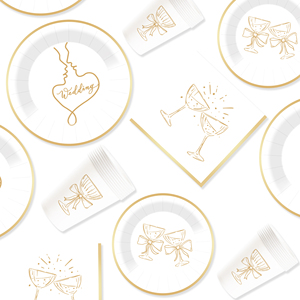 Juego de vajilla desechable para fiesta de bodas DAMAI, platos de papel iridiscentes con diseño dorado para despedida de soltera, suministros para 8 personas - Product Image 3