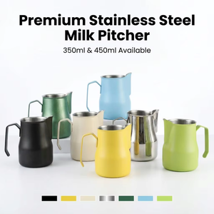 เหยือกนมสแตนเลส Kingze Barista Tools ขนาด 350 มล./450 มล. สีสันสดใส สำหรับทำลาเต้อาร์ต ชงกาแฟและชา - Product Image 2