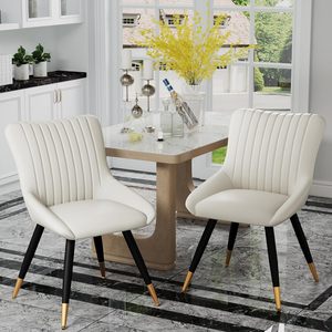 Sedie da Pranzo Imbottite all'Ingrosso, Moderne in Ecopelle Bianca, Stile Mid-Century con Schienale Solido e Imbottito per Soggiorno - Product Image 1