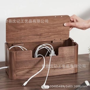 Caja de almacenamiento para regleta de enchufes de madera maciza, organizador de cables rectangular para escritorio, soporte cubierto para router y decodificador - Product Image 4