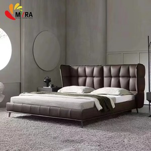 Высококачественная современная кожаная деревянная мебель: роскошная кровать размера King Size с двойной обивкой - Product Image 2