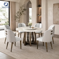 Ensemble de table à manger ronde en marbre avec plateau tournant, finition cuivre brossé, pour projets hôteliers et de restaurants de luxe, vente en gros