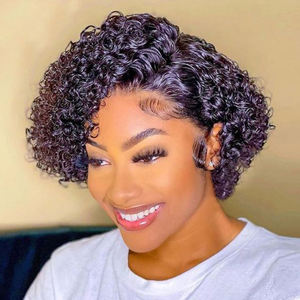 Perruques et tissages de cheveux humains 100% naturels brésiliens bruts, pré-épilés, avec frontal en dentelle <span class=keywords><strong>13x1</strong></span>, coupe pixie courte bouclée, dentelle HD bouclée pour femme noire - Product Image 3