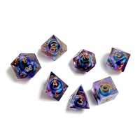 Ensemble de dés DND à noyau liquide œil de dragon violet, 7 pièces, à bords vifs, en résine, polyédriques, écologiques et durables pour Dungeons & Dragons