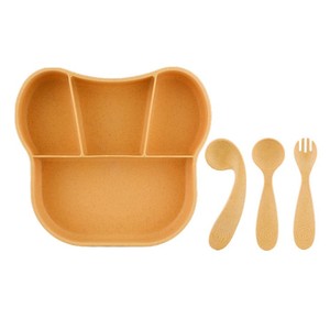 Divided eco friendly BPA free wheat straw plastic baby kids food plate set