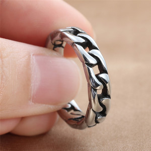Anillo de Cadena de Acero de Titanio para Hombre, Plata y Oro, Estilo Punk Retro, Diseño Geométrico Hueco, Joyería de Uso Diario 24067 - Product Image 2