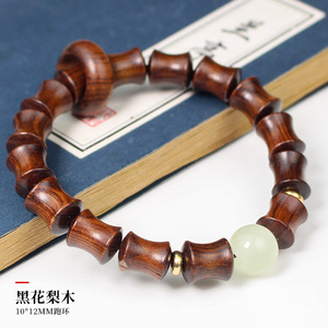 สร้อยข้อมือไม้ไผ่ 10x12 มม. ประดับด้วยลูกปัดไม้จันทน์และหยก สำหรับทุกเพศ เหมาะสำหรับเป็นของขวัญในพิธีทางศาสนา ขัดเงาด้วยมือ ทำจากวัสดุธรรมชาติ - Product Image 4