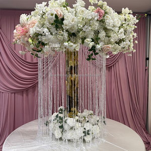 Decoración de Mesa para Bodas, Cortina de Cuentas de Cristal, Soportes para Flores, Centro de Mesa Redondo de Metal Dorado con Espejo - Product Image 3