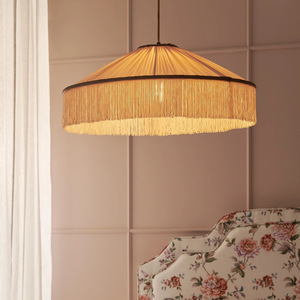 Lustre rond bohème crème français vintage japonais à pampilles, LED E26, hauteur réglable pour chambre et salon - Product Image 1