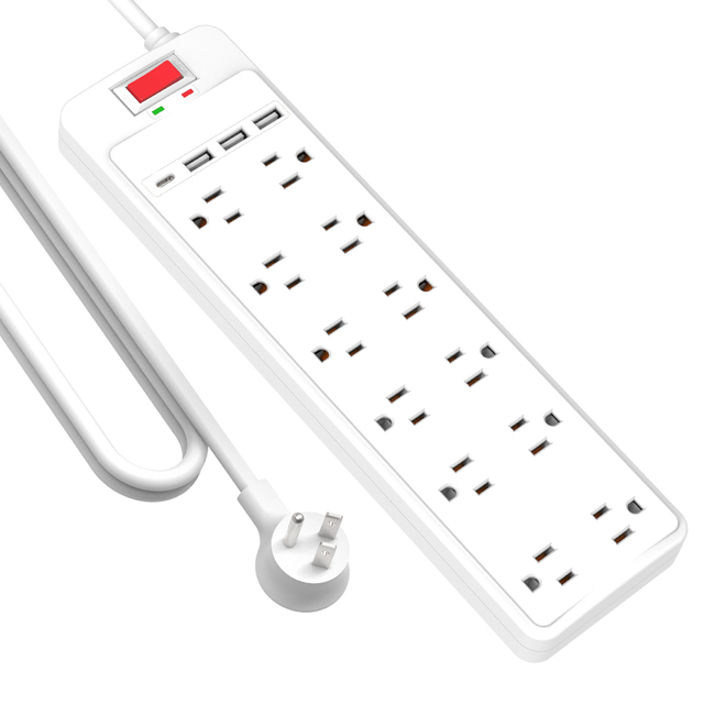 Vastfafa Wholesales Customized 4 USB Fast Charge 12 Outlets Mountable Smart Surge Protector Extension Power Strip