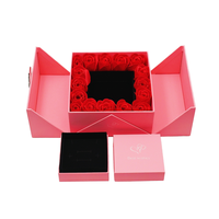 Boîte cadeau pour bijoux en forme de rose à double porte, 16 pièces, fermeture magnétique, carton recyclable, couleur personnalisée, logo personnalisé, Saint-Valentin