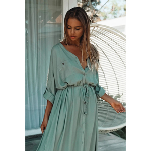 Venta al por mayor de ropa de mujer de diseño único verde y blanco <span class=keywords><strong>camisa</strong></span> informal <span class=keywords><strong>falda</strong></span> <span class=keywords><strong>con</strong></span> cinturón - Product Image 4