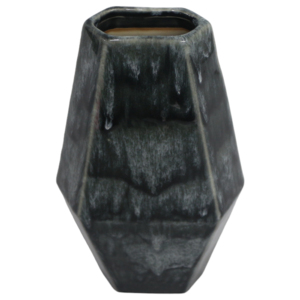 Vaso in ceramica a forma geometrica sfaccettata con smalto nero, vaso decorativo per fiori da soggiorno e camera da letto. - Product Image 4