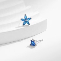 OEM Quadrat Sterling Silber Blume 5A Zirkonia Ohr stecker Fein Einzigartig Sommer Niedlich Kinder Blau Günstige Mädchen Saphir Ohrringe