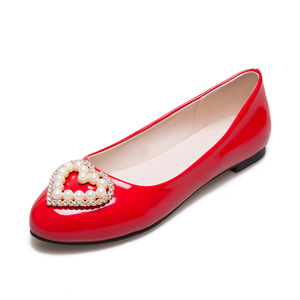 Xuanhui, Nuevos Estilos, Bailarinas Rojas Brillantes de Microfibra con Perlas y Pedrería, Punta Redonda, para Mujer - Product Image 1