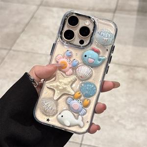 Lindo mundo submarino 3D resina alivio transparente a prueba de golpes Material para iPhone 17 16 15 14 13 Pro Max funda protectora - Product Image 3