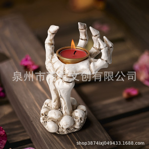 Skull Hand <b>Candlestick</b> Resin Halloween Decoration Indoor <b>White</b> Black Color Light Feature Personal Gift - Product Image 3