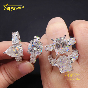 Envío Directo, Anillo de Compromiso y Eternidad de Lujo, Moda Boutique, Plata de Ley 925, Probador de Diamantes, Moissanita de Corte Fantasía de 5 Quilates - Product Image 1