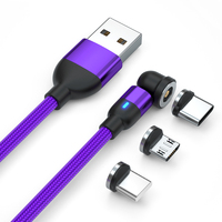 Câble USB Micro C en gros d'usine, chargeur magnétique rotatif à 540 degrés, tressé en nylon, ligne de charge multiple pour